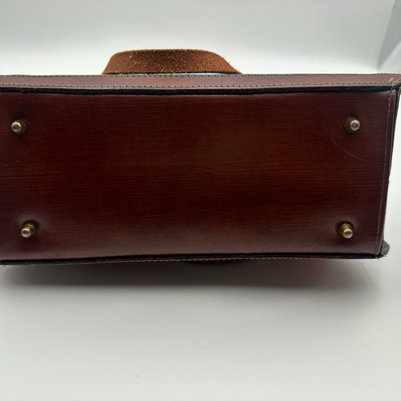 Brown and Red Patchwork Satchel with Gold Hardware - Picture 11 of 11